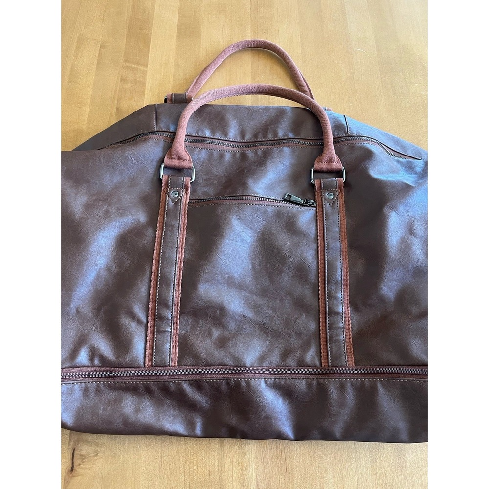 Seyfocnia Brown Faux Leather Duffle Bag Travel Weekender Gym Bag Shoe - Picture 3 of 9